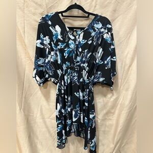 Blue and Black Asymmetrical Tie Front Dress